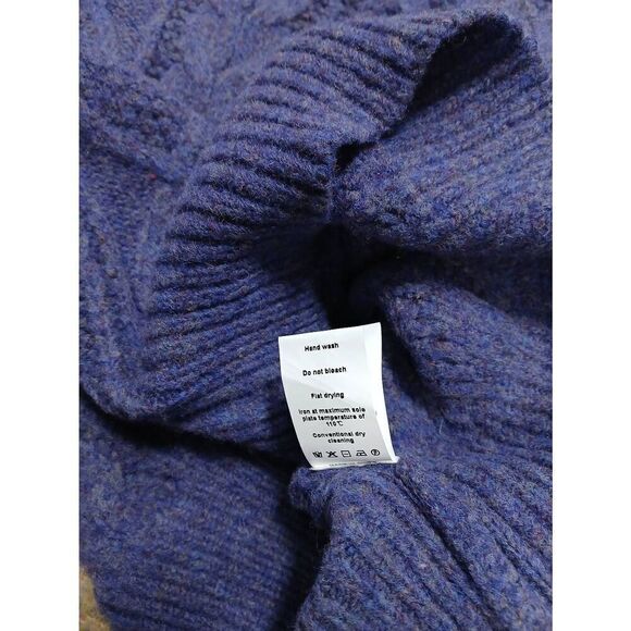 Simple retro womens small cable heathered purple wool sweater classic crew neck - Picture 8 of 8